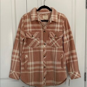 Thread & Supply Peach and Cream Plaid Teddy Jacket